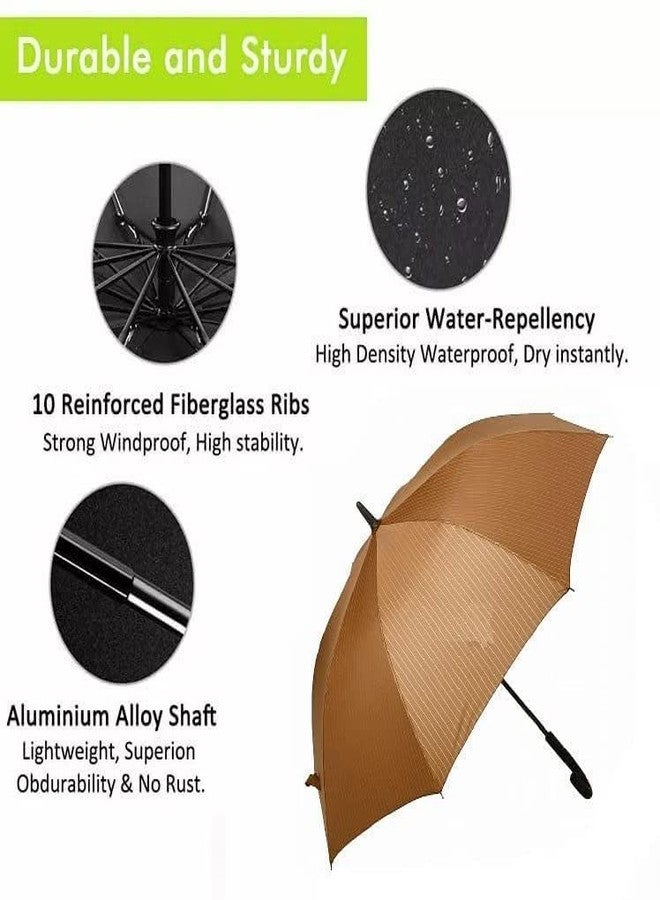 VIKIJO 37 Inches big UV Protection stick Umbrella, Automatic Open Hook Handle Stick Golf Umbrellas for Rain, Sun & Wind Protection (Brown) - Image 3